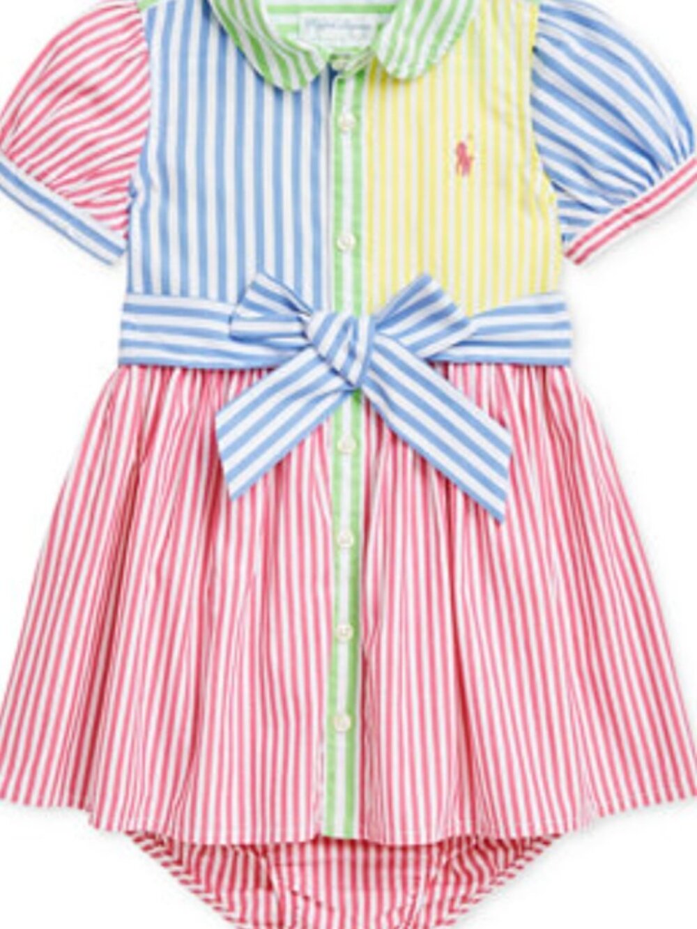 Girls Polo Ralph Lauren Striped Cotton Fun Shirtdress Sz 12M + Matching Bloomers